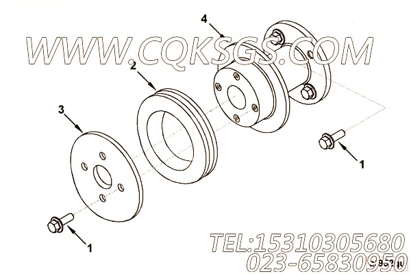 【引擎EQB190-20的曲轴皮带轮组】 康明斯六角法兰面螺栓,参数及图片