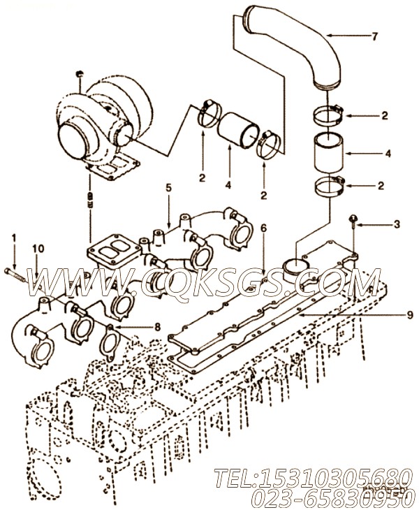 【引擎6CTA8.3-M188的排气管组】 康明斯排气歧管,参数及图片