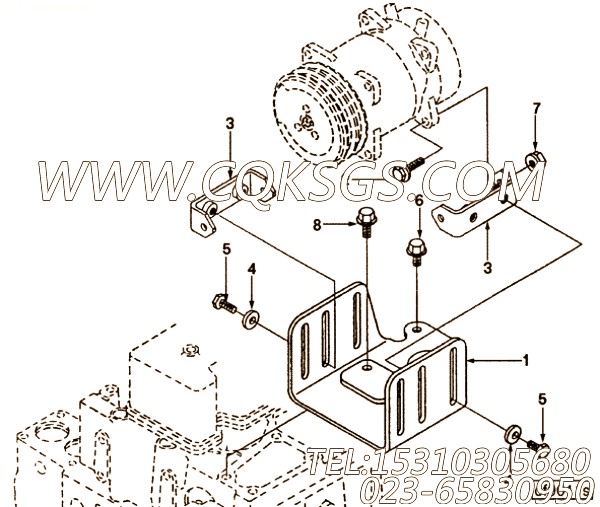 【柴油机6CTA8.3-C175的空调压缩机安装件组】 康明斯空调压缩机支架,参数及图片