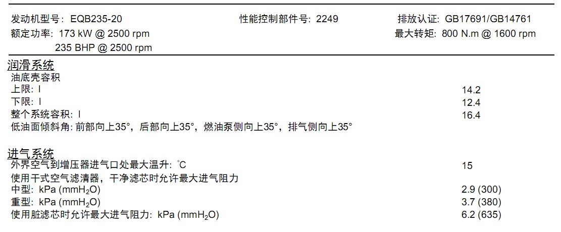 6B柴油机参数