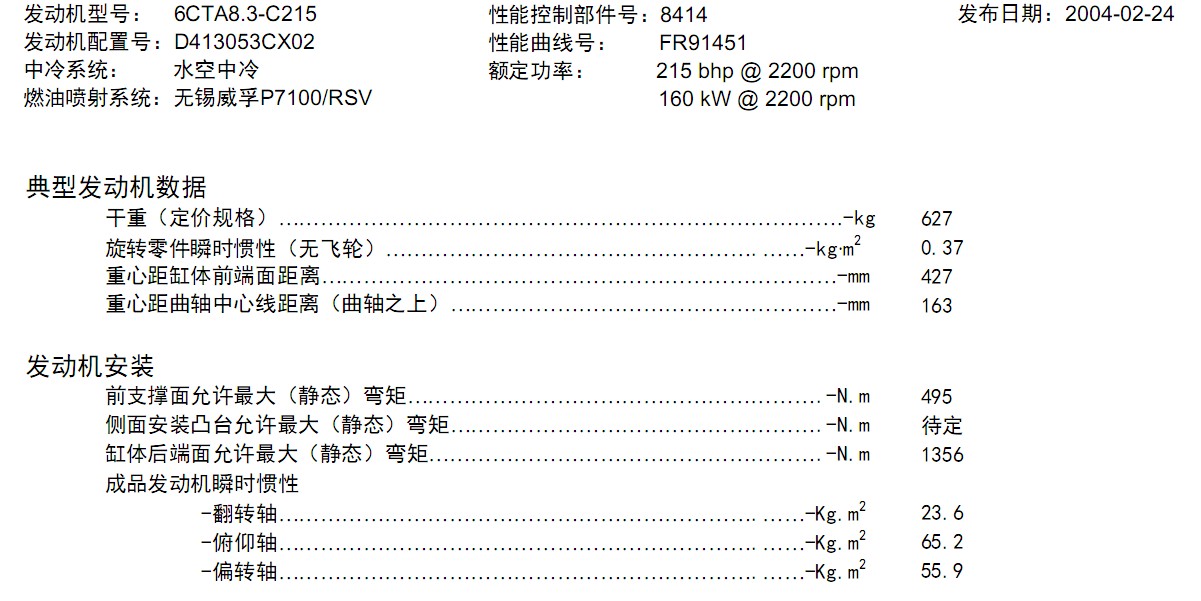 6C柴油机参数