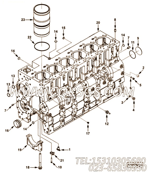 【柴油机ISL425 40的缸体组】 康明斯六角法兰面螺栓,参数及图片
