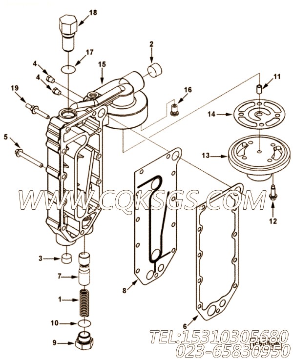 【柴油机6CTA8.3-GM155的机油冷却器组】 康明斯压缩弹簧,参数及图片