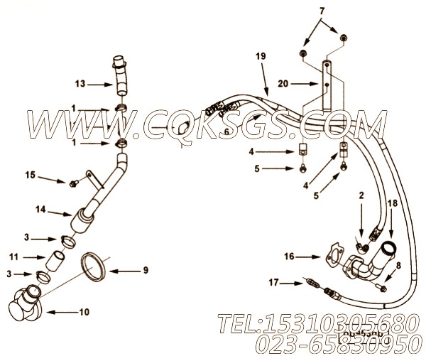 【发动机6CTA8.3-C230-?的增压器管路组】 康明斯六角法兰面螺栓,参数及图片