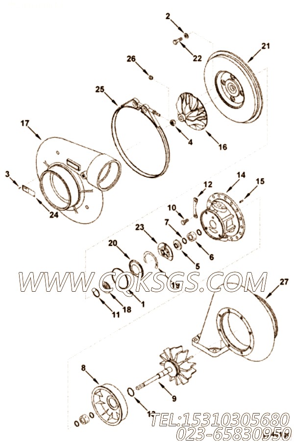 【涡轮增压器组件】康明斯CUMMINS柴油机的3803591 涡轮增压器组件