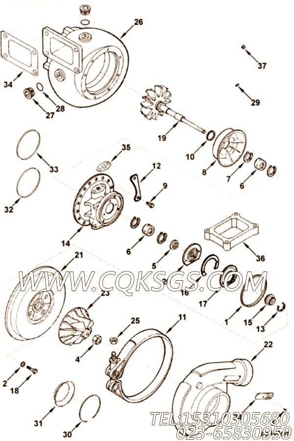 【涡轮增压器组件】康明斯CUMMINS柴油机的4955664 涡轮增压器组件