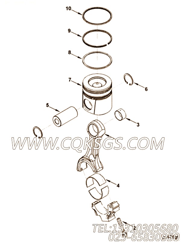 【发动机EQB160-10的活塞连杆组合件】 康明斯中压缩环,参数及图片
