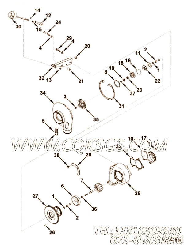 【涡轮增压器组件】康明斯CUMMINS柴油机的3802986 涡轮增压器组件