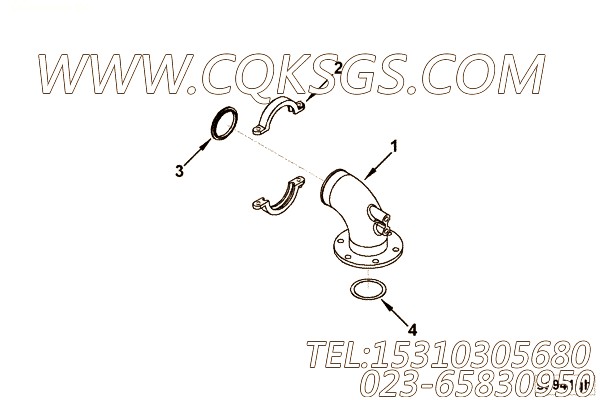 【发动机4BTA3.9-G2的增压器排气连接件组】 康明斯排气管,参数及图片