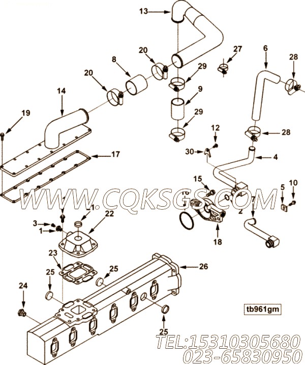 【Tube, Water Transfer】康明斯CUMMINS柴油机的3897030 Tube, Water Transfer