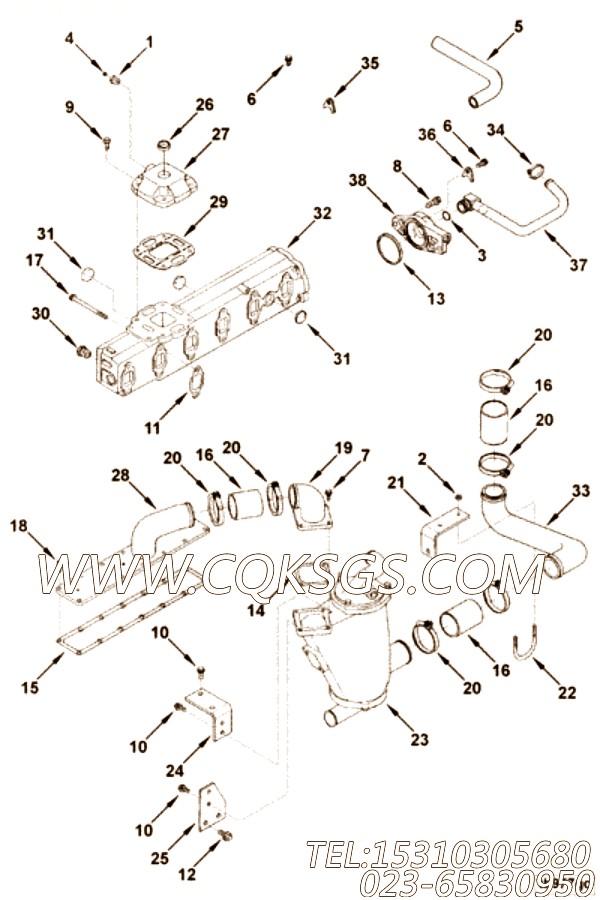 【Tube, Water Transfer】康明斯CUMMINS柴油机的3897088 Tube, Water Transfer
