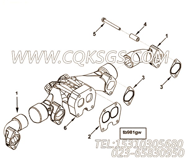 【引擎ISZ13-G2的增压器布置组】 康明斯排气管密封垫,参数及图片
