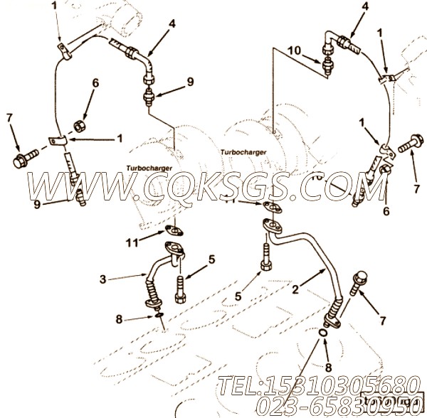 【涡轮油漏管】康明斯CUMMINS柴油机的3093057 涡轮油漏管