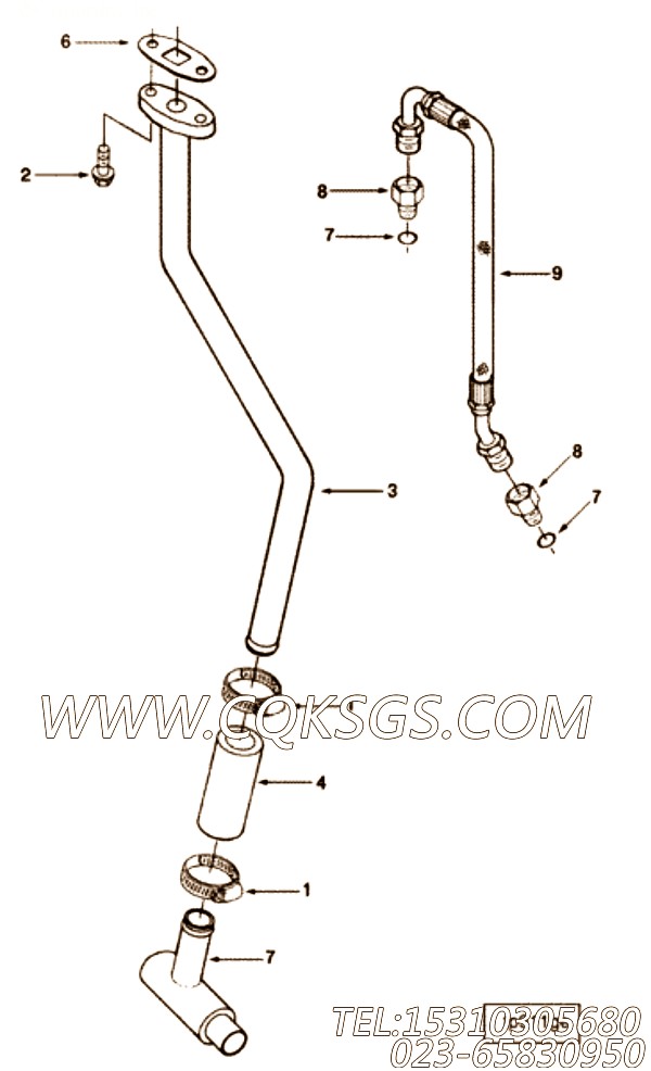 【Connection, Tur Oil Drain】康明斯CUMMINS柴油机的3918449 Connection, Tur Oil Drain