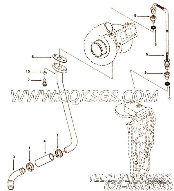 【引擎EQB210-10的增压器管路组】 康明斯增压器回油管,参数及图片