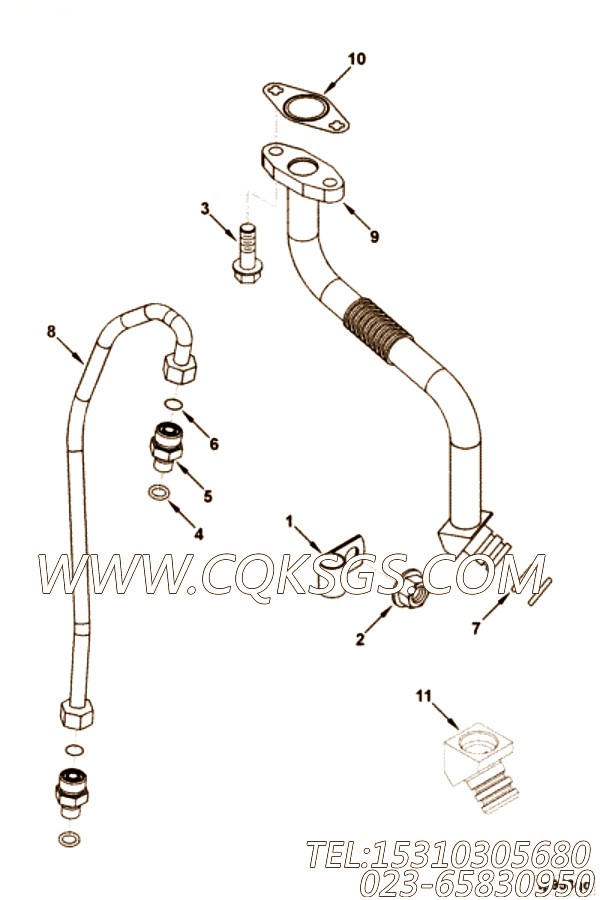 【Connection, Tur Oil Drain】康明斯CUMMINS柴油机的3938755 Connection, Tur Oil Drain