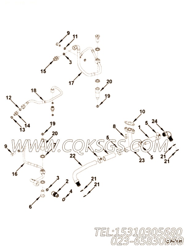 【涡轮冷却液引流管】康明斯CUMMINS柴油机的5266150 涡轮冷却液引流管