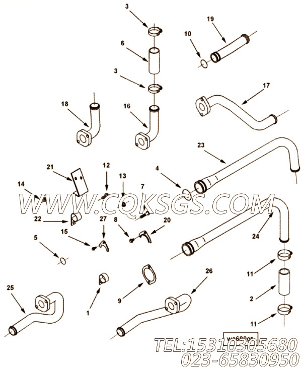 【Tube, Water Transfer】康明斯CUMMINS柴油机的4006433 Tube, Water Transfer
