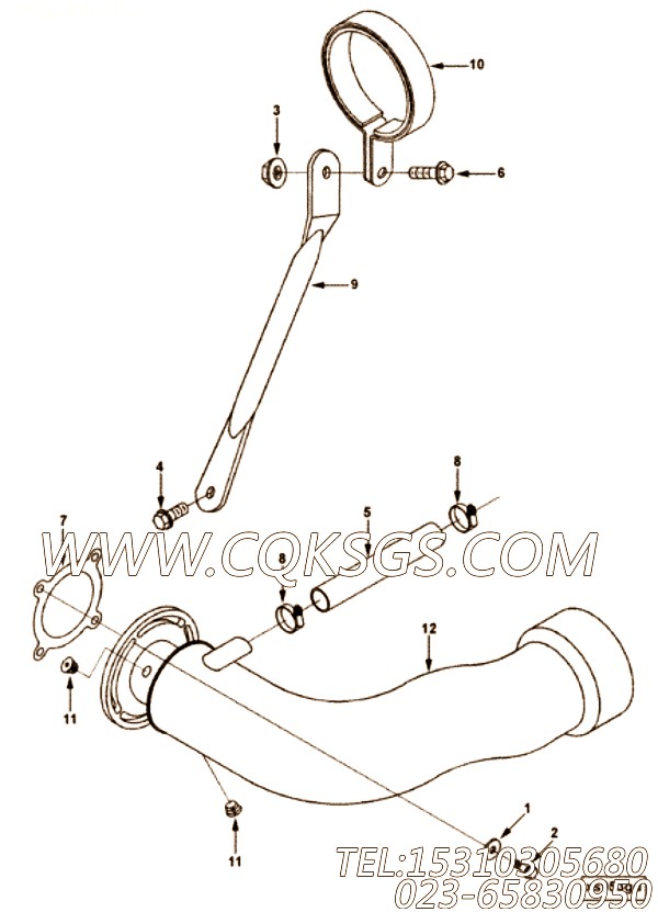 【Brace, Exh Out Connection】康明斯CUMMINS柴油机的4019767 Brace, Exh Out Connection