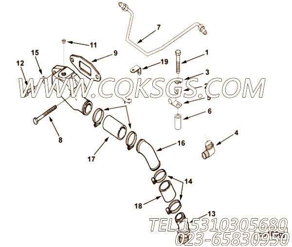【水出口管】康明斯CUMMINS柴油机的3025561 水出口管